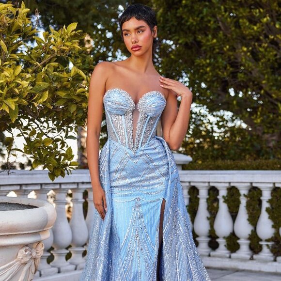 New Strapless Sequins Embellished Prom Dress w/ Removable Overskirt CD CM384